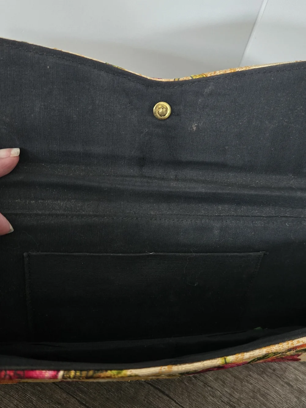 50's Vintage Carpet Style Clutch Envelope Flap W Vintage Mirror In Wax Sleeve